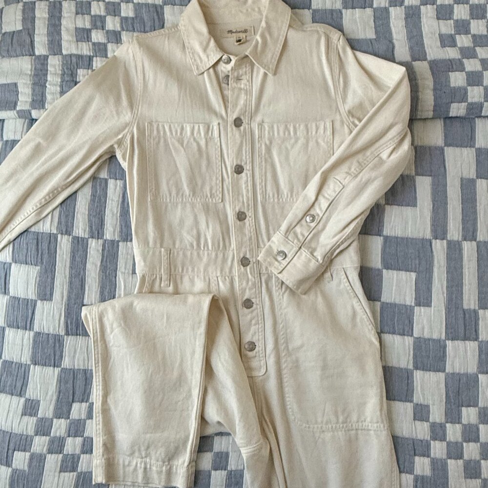 Cream Madewell Utility Denim Jumpsuit, Size Medium Petite